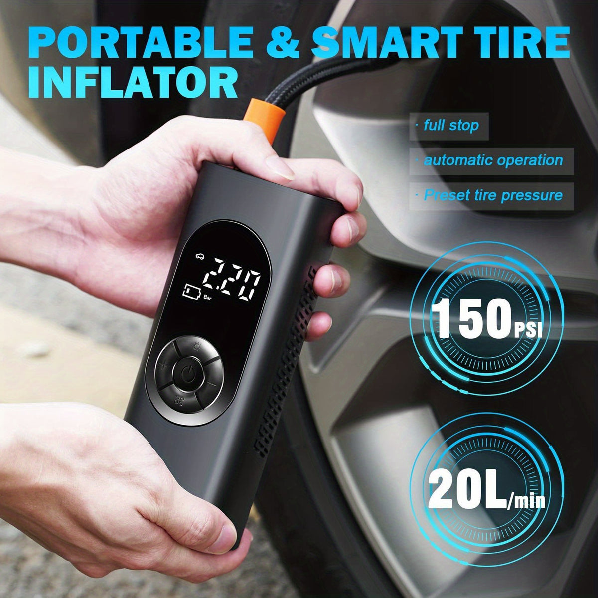 Tire Inflator Portable Air Compressor For Car Tire, Cordless & Strong Power Air Pump For Car Tire With 6000mAh Battery Fast Inflate 150PSI Tire Pump
