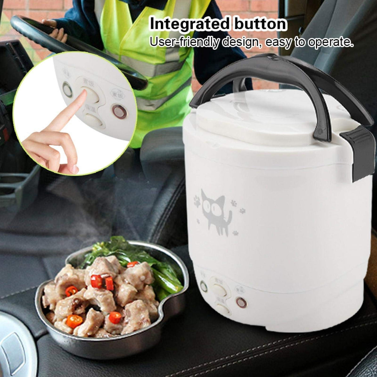Mini Rice Cooker, 1L 12v Portable Rice Maker Car Food Steamer 2 Cup | Electric Lunch Box for Car, Automatic Fast Cooking, Non Stick Pot for Soup Grain Oatmeal Veggies Stews, Travel Camping Use