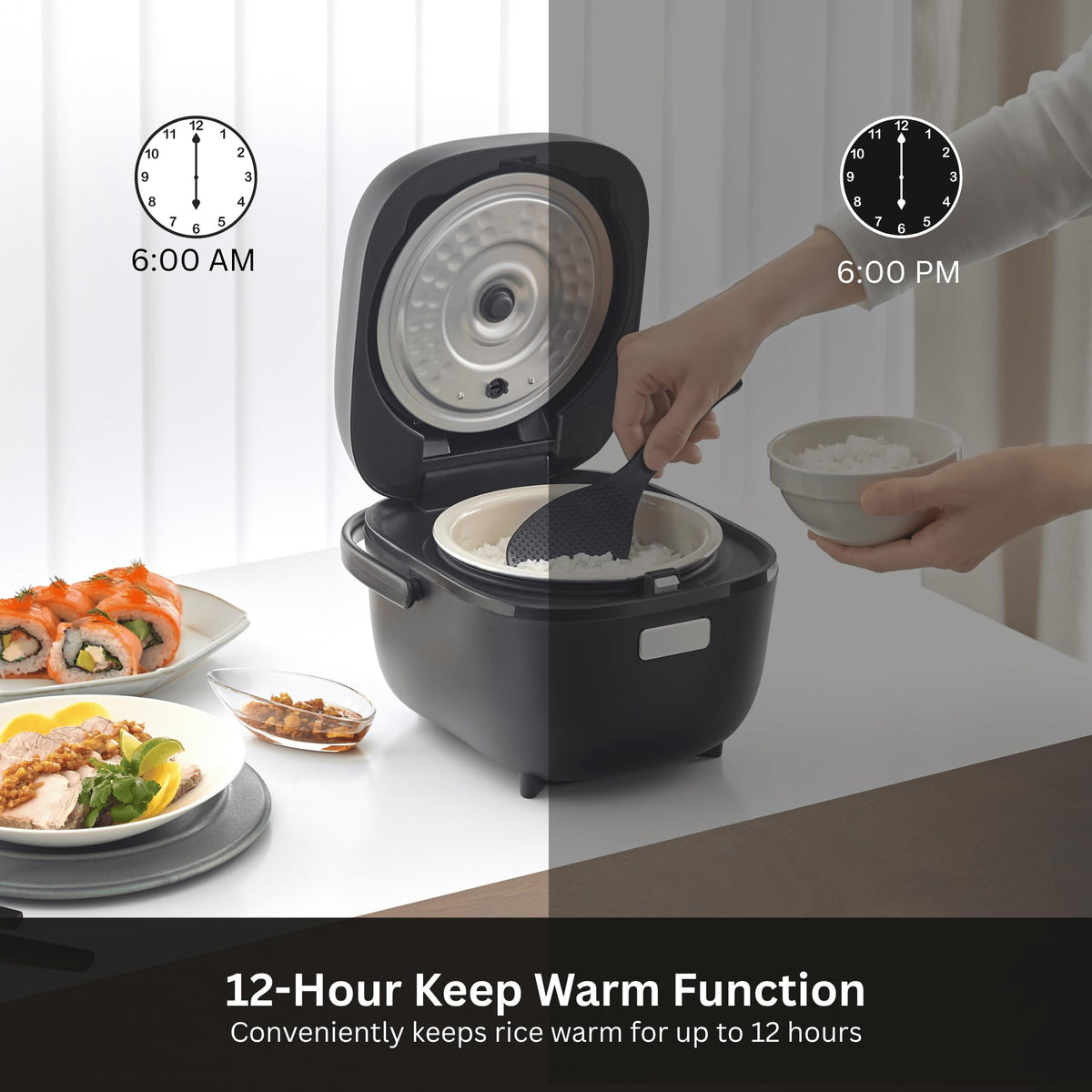 JBS-A55U-KB 3-Cup (Uncooked) Micom Rice Cooker and Warmer with Non-Stick Ceramic Coated Inner Pot and 10 Auto-Cook Settings, Black