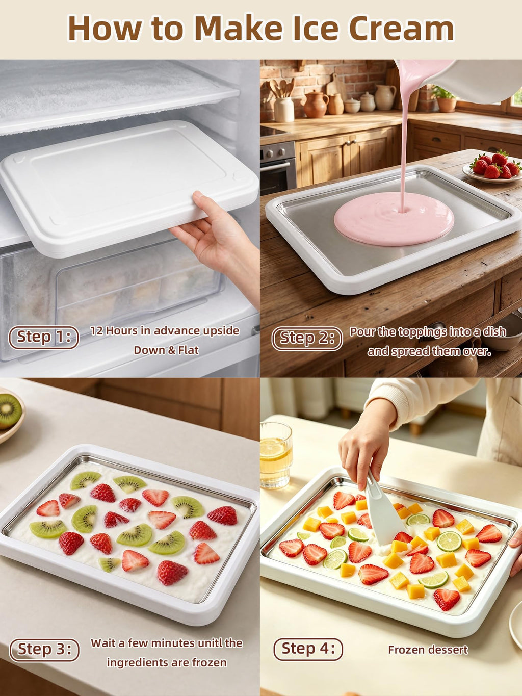 13.8 * 9.5 Inch Extra LarRolled Ice Cream Maker, Rolled Ice Cream Tray | Ice Cream Roller Maker Use 304 Food Grade Premium  Steel, Make  Ice Cream with Family at Home with 2 Spatulas