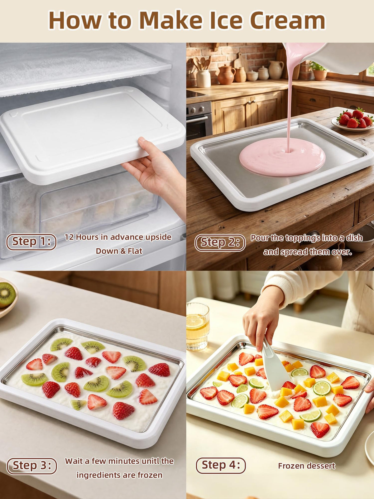 13.8 * 9.5 Inch Extra LarRolled Ice Cream Maker, Rolled Ice Cream Tray | Ice Cream Roller Maker Use 304 Food Grade Premium  Steel, Make  Ice Cream with Family at Home with 2 Spatulas