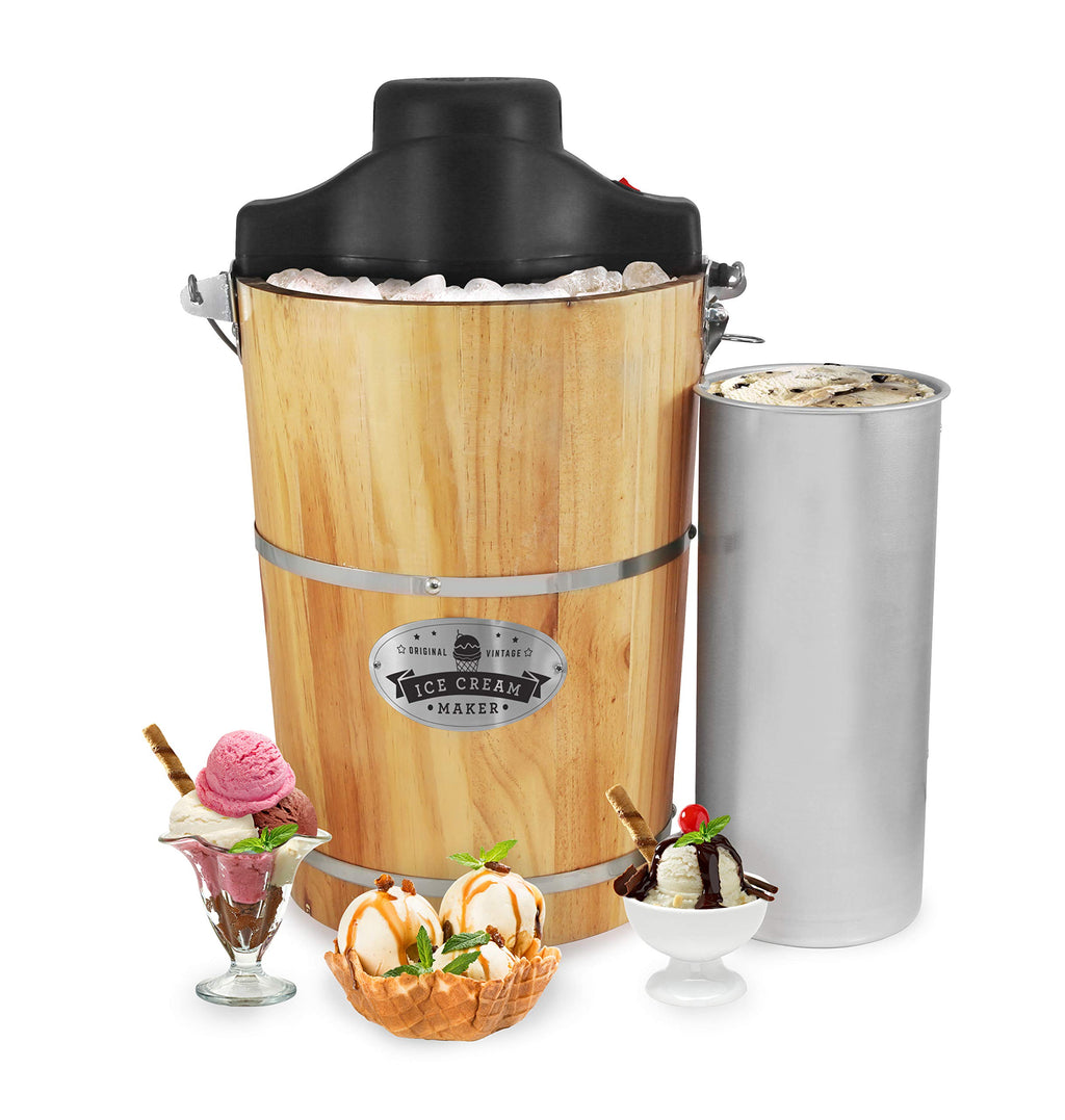 EIM916 Old Fashioned 6 Quart  Bucket Electric Ice Cream Maker Machine Appalachian, Bonus Classic Die-Cast Hand Crank for Churning, Uses Ice and Rock Salt