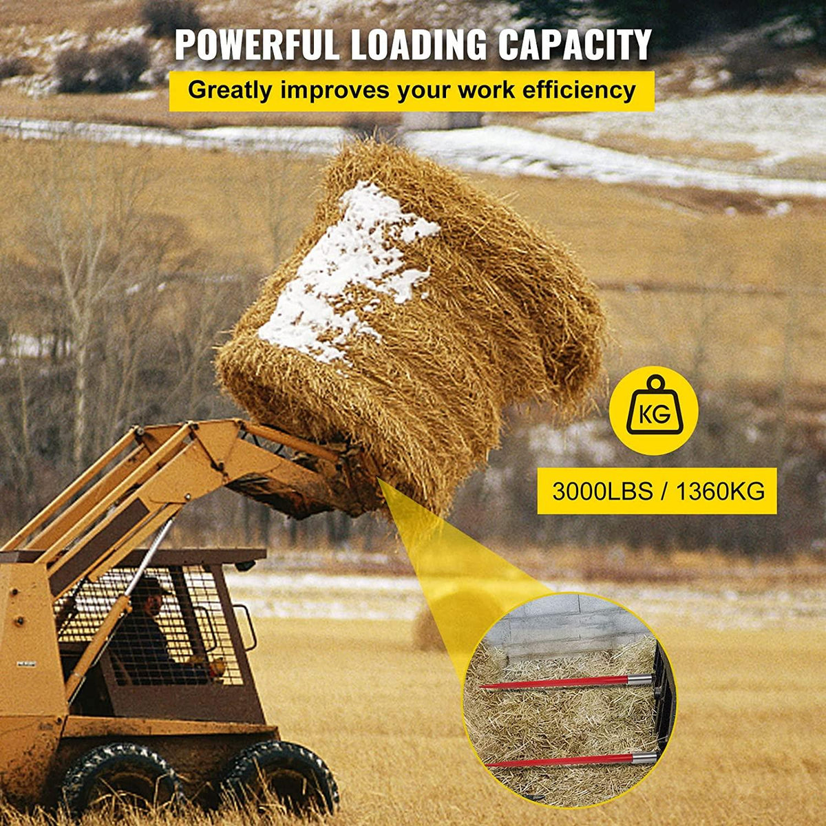 mophorn pair hay spear 39" bale spear 3000 lbs capacity, bale spike quick attach square hay bale spears 1 3/4", red coated bale forks, bale hay spike with hex nut &amp; sleeve for buckets tractors loaders
