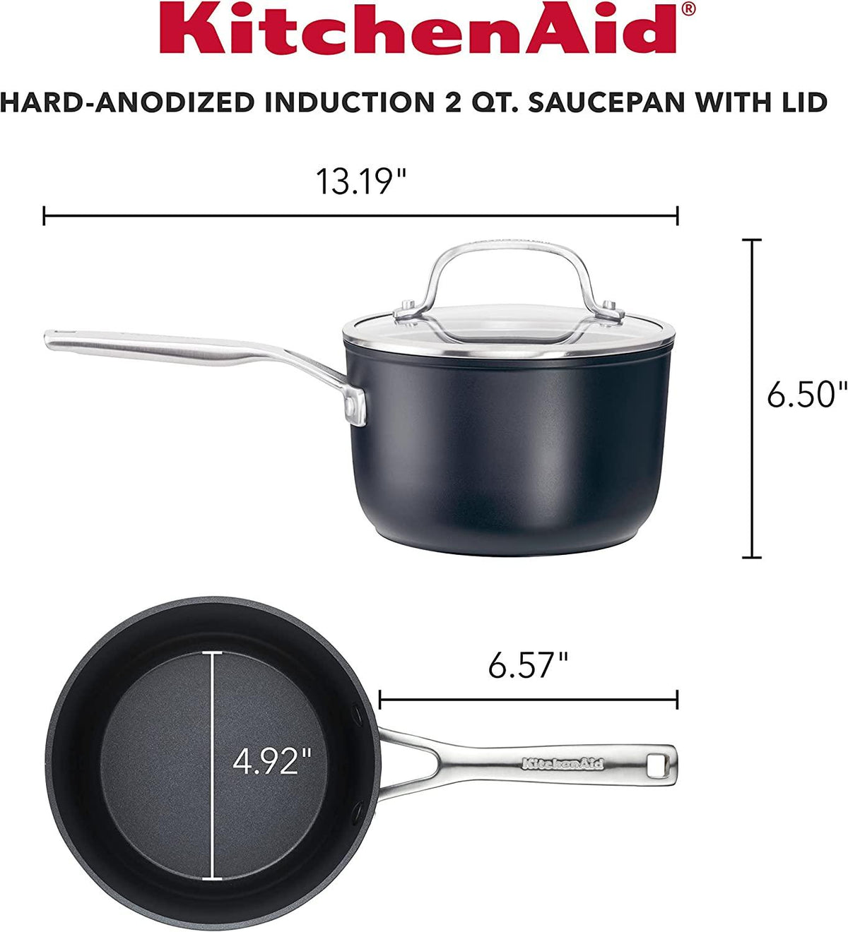 KitchenAid Hard Anodized Induction Nonstick Saucepan with Lid, 2 Quart, Matte Black
