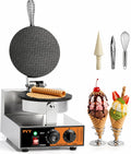 Commercial Waffle Cone Maker Machine, 1200W Ice Cream Cone Maker with Nonstick Plates, Adjustable Temperature & Timer,  Steel Electric Waffle Cone Baker for Ice Cream Shops, Cafes & Home