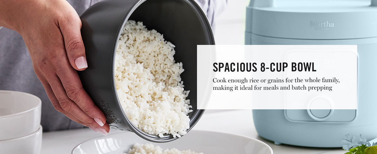 Rice Cooker, 4 Cup (Uncooked) / 8 Cup (Cooked), Ceramic Non-Stick Removable Pot, Keep Warm, Measure Markings, Steam Basket, Brown & Sushi Rice,  Cook, Quinoa, Grains, Oats, Sky Blue