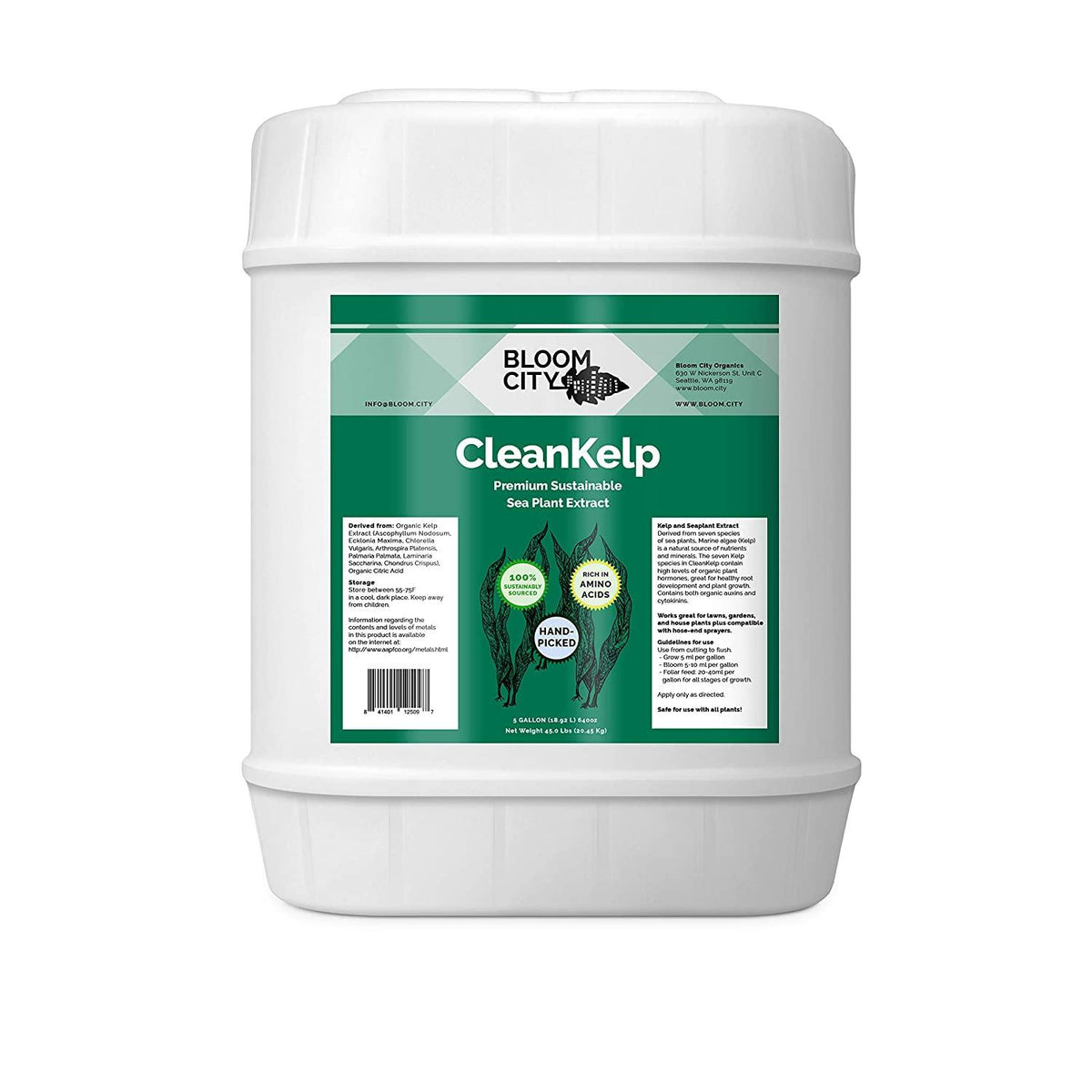 organic liquid seaweed and kelp fertilizer supplement by bloom city, 5 gallon (640 oz) concentrated makes 3750 gallons