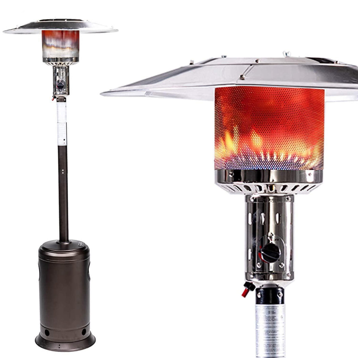 Outdoor Patio Propane Heater with Portable Wheels 47,000 BTU 88 inch Standing Gas Outside Heater Stainless Steel Burner Commercial &amp; Residential Hammered for Party Restaurant Garden Yard