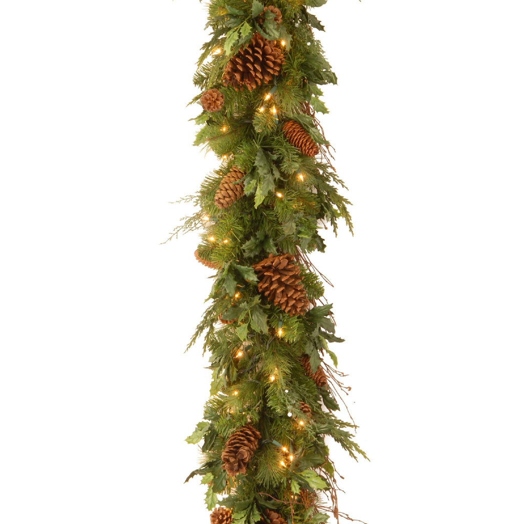 6' x 12" Pre-Lit Decorative Collection Juniper Mix Pine Artificial Christmas Garland - Warm white LED Lights