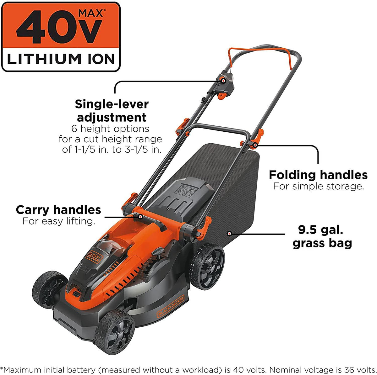 BLACK+DECKER 40V MAX* Cordless Lawn Mower, 16-Inch (CM1640)