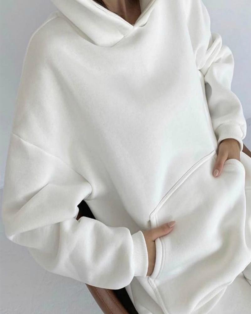 Long Sleeve Pocket Design Hooded Sweatshirt &amp; Cuffed Pants Set