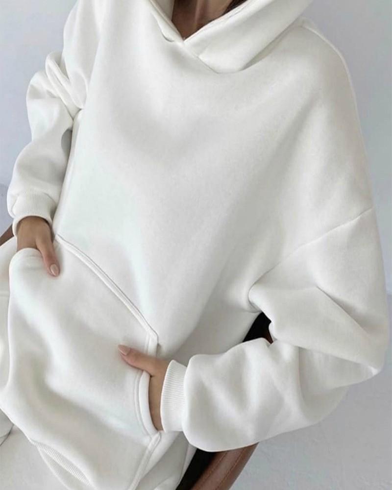 Long Sleeve Pocket Design Hooded Sweatshirt &amp; Cuffed Pants Set