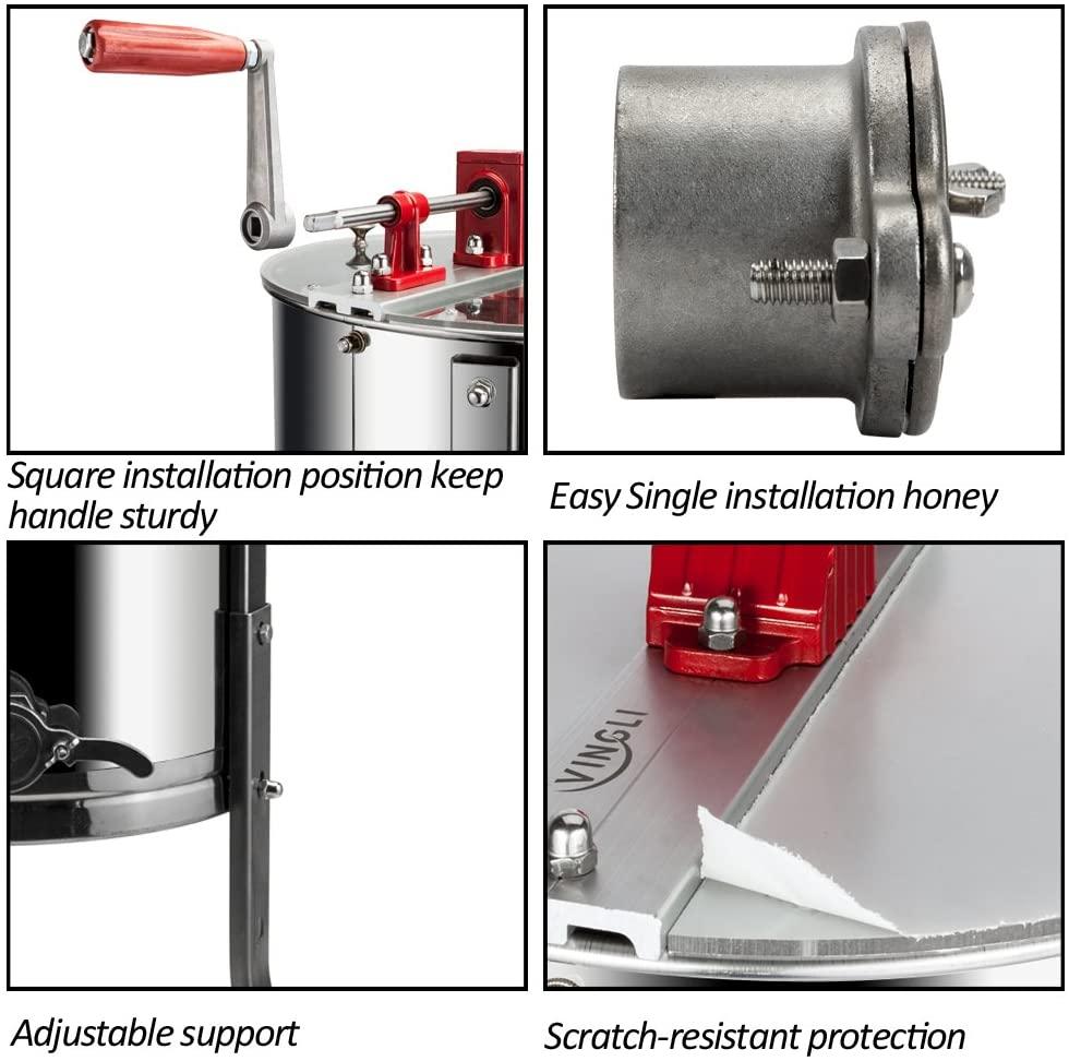 vingli 2 frames manual honey extractor separator, food grade stainless steel honeycomb spinner drum crank by hand with adjustable height stands, beekeeping pro extraction apiary centrifuge equipment