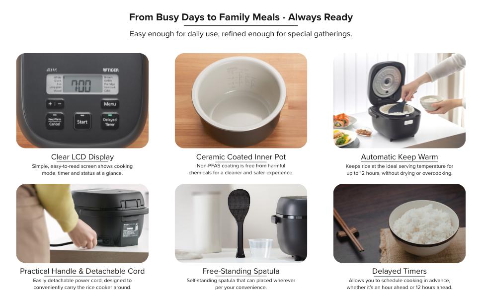 JBS-A55U-KB 3-Cup (Uncooked) Micom Rice Cooker and Warmer with Non-Stick Ceramic Coated Inner Pot and 10 Auto-Cook Settings, Black