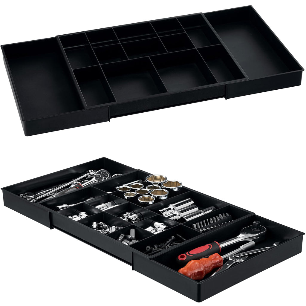 Tool Box Organizer Tray Divider Set, Expandable LarToolbox StoraTray Kit, Rolling Tool Chest Drawer Bins, Hardware Screwdrivers Pliers Organization, 2pcs low profile Trays.
