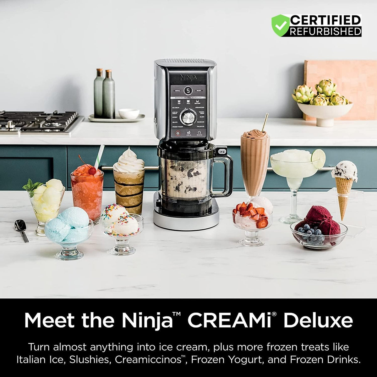 (Refurbished) NC501 CREAMi Deluxe 11-in-1 XL Ice Cream Maker Silver Bundle with 2 YR CPS Enhanced Protection Pack (Renewed)