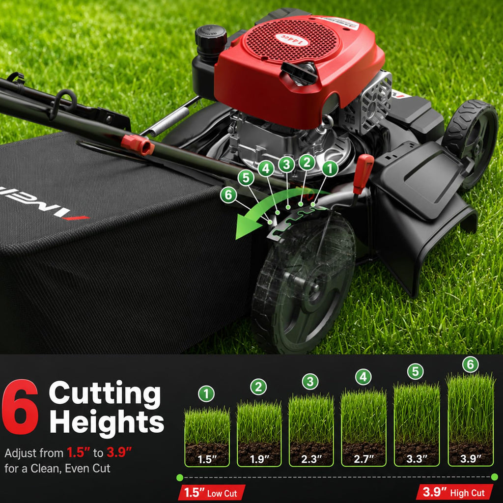 21" Steel Deck Gas Lawn Mower, 3-in-1 Push Mower, 144cc 4-Stroke OHV Engine, 6 Height Adjustment, 1.4 Bushel Grass Catcher with Bagging, Mulching &amp; Side DischarEfficient for Yard Garden