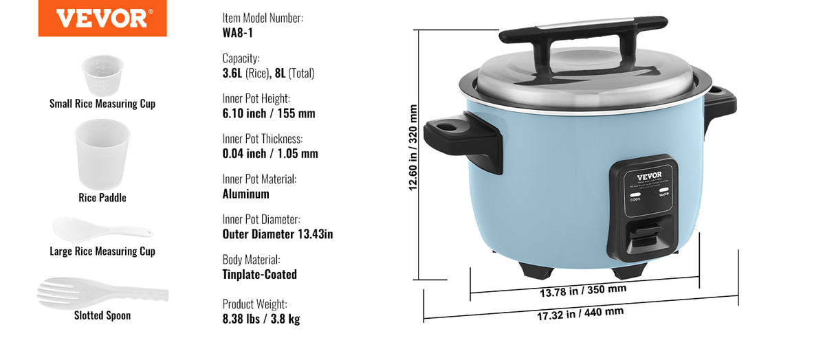 Commercial Rice Cooker, 40-Cup Rice Cooker, 8.45 Qt / 8 Liter LarRice Cooker and Warmer with Nonstick Inner Pot, Fast Cooand 24-Hour Keep Warm, with Rice Cup and Paddle, for Restaurant
