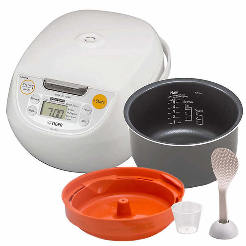 JBV-S10U 5.5-Cup (Uncooked) Micom Rice Cooker and Warmer with Tacook Food Steamer CooTray Technology, White