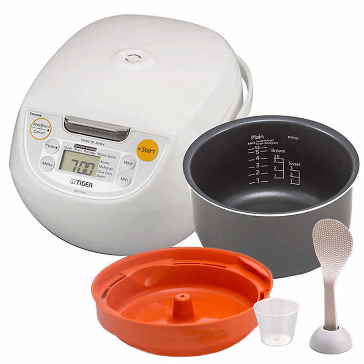 JBV-S10U 5.5-Cup (Uncooked) Micom Rice Cooker and Warmer with Tacook Food Steamer CooTray Technology, White