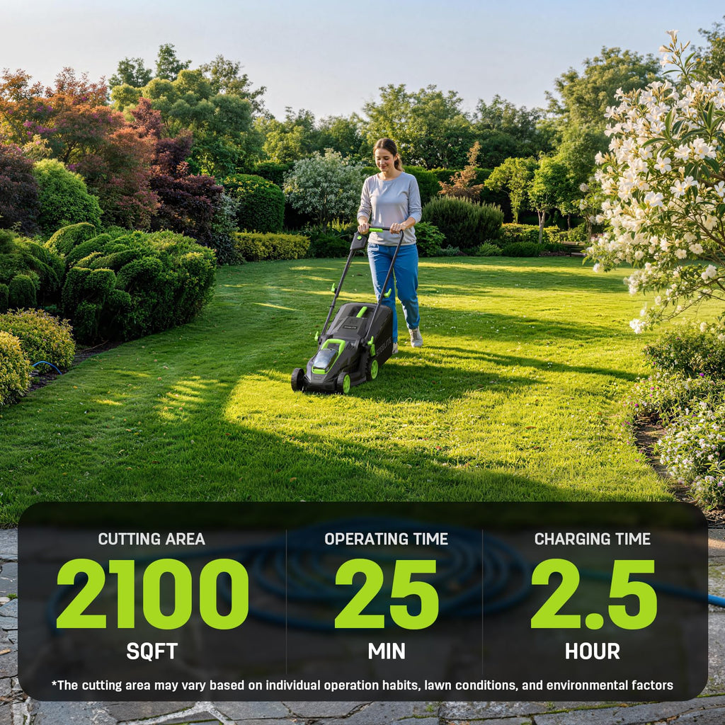 Cordless Lawn Mower, 20V Battery Powered Lawn Mower 13 Inch with 2 x 4.0Ah Batteries &amp; Charger, Brushless Electric Lawn Mower, Up to 50 Min Runtime