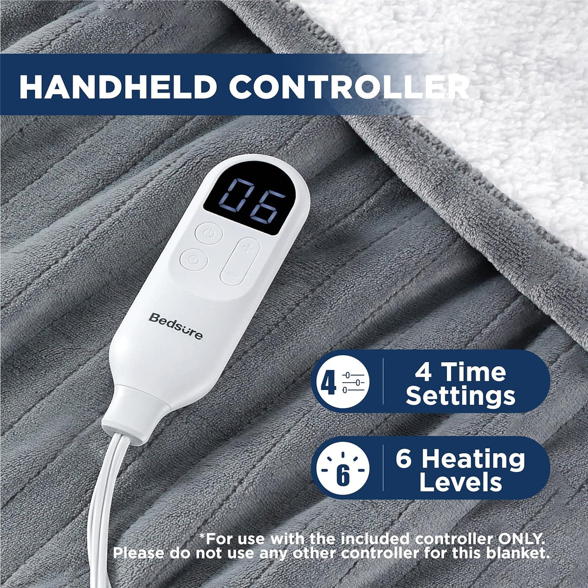 Bedsure Heated Blanket Electric Blanket - Soft Flannel Electric Throw, Heating Blanket with 4 Time Settings, 6 Heat Settings, and 3 hrs Timer Auto Shut Off (50x60 inches, Grey)