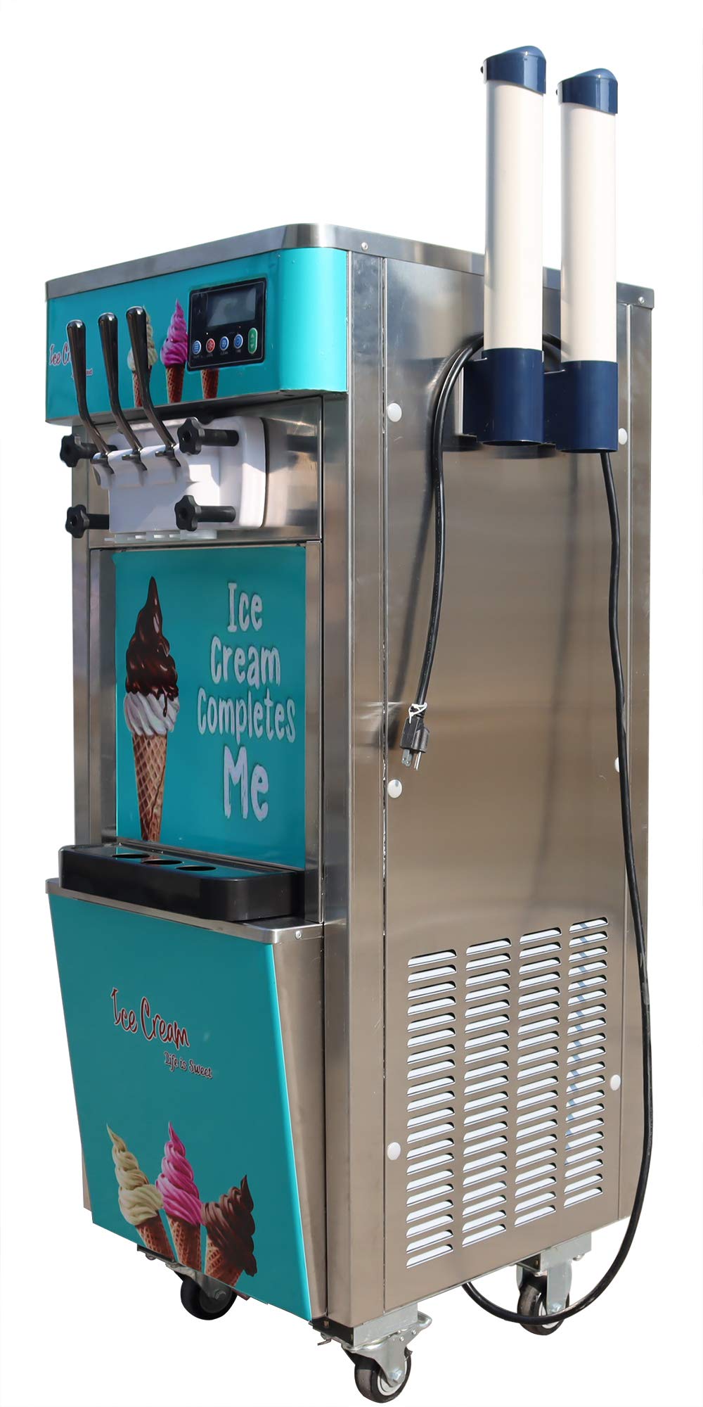 Commercial 110V 3Flavor Soft Ice Cream Cooling MaMachine 20-30L/H Standing Type(Ite#210051)