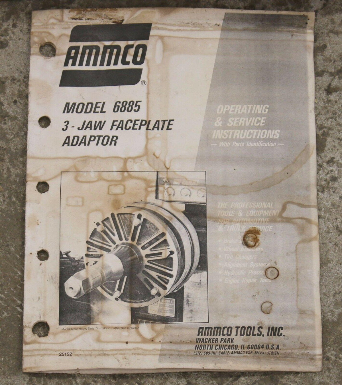 Ammco 6885 3 Jaw Faceplate Adapter Kit for 5000 & 6000 Brake LaSuper 6 Truck