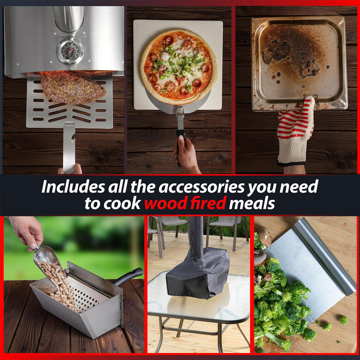Portable Outdoor Pizza Oven w/ 2-in-1 Pizza & Grill Oven Functionality