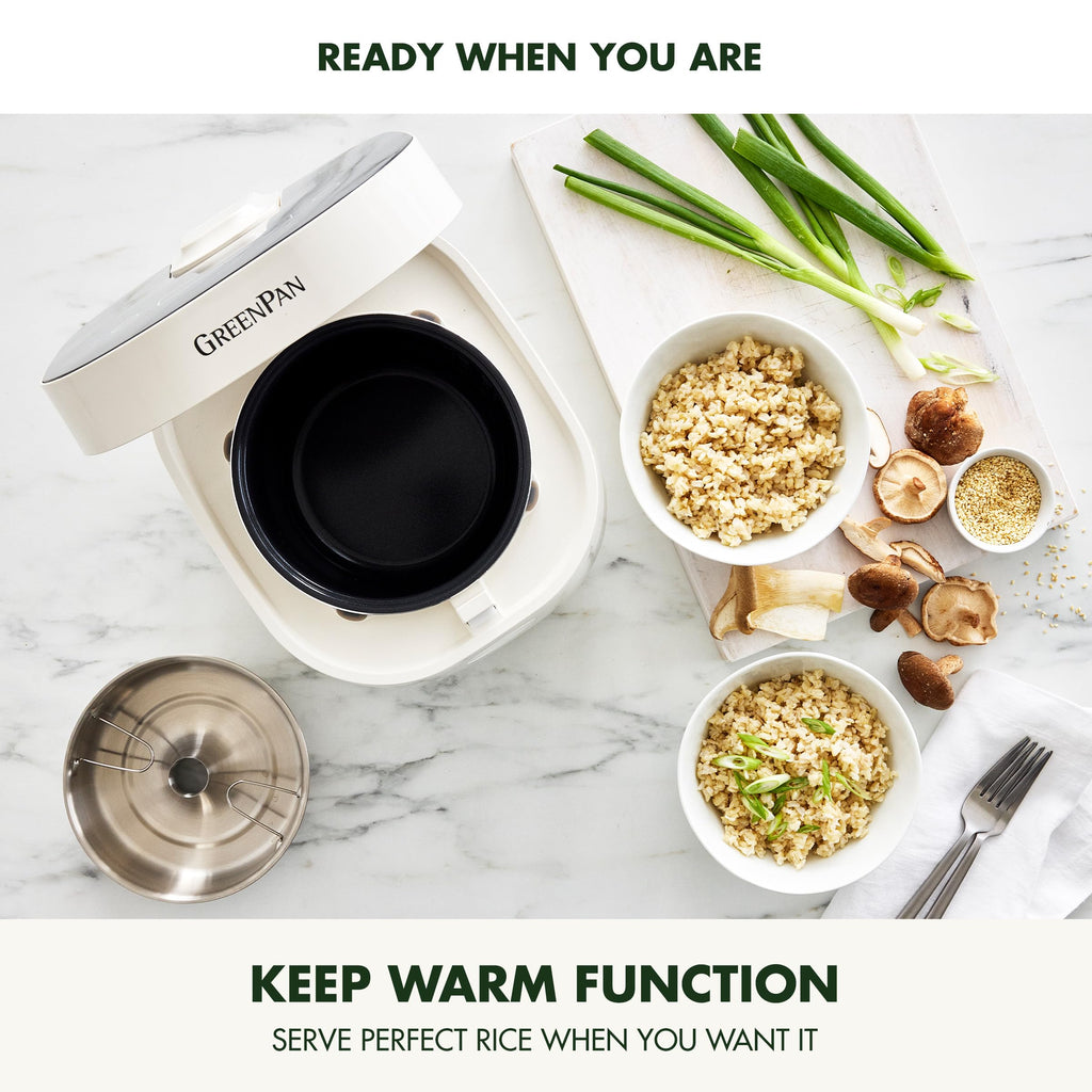 Carb Reducing Electric Rice Cooker, 4 Cups Uncooked/8 Cooked Rice, 10 Presets, LED Display, Healthier Meals, Delay Timer, PFAS-Ceramic Nonstick Removable Bowl, Cool Touch, Steam, Cream
