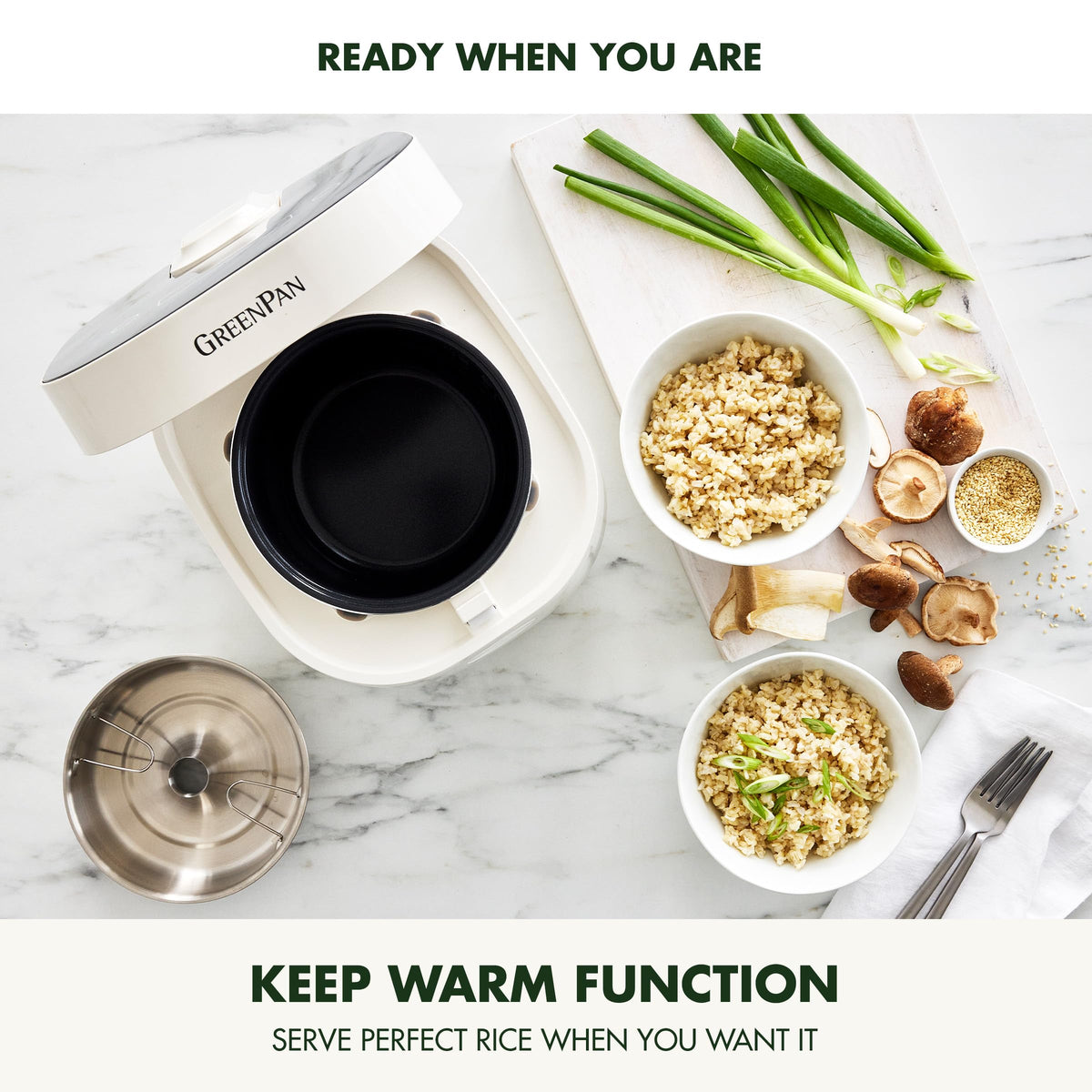 Carb Reducing Electric Rice Cooker, 4 Cups Uncooked/8 Cooked Rice, 10 Presets, LED Display, Healthier Meals, Delay Timer, PFAS-Ceramic Nonstick Removable Bowl, Cool Touch, Steam, Cream