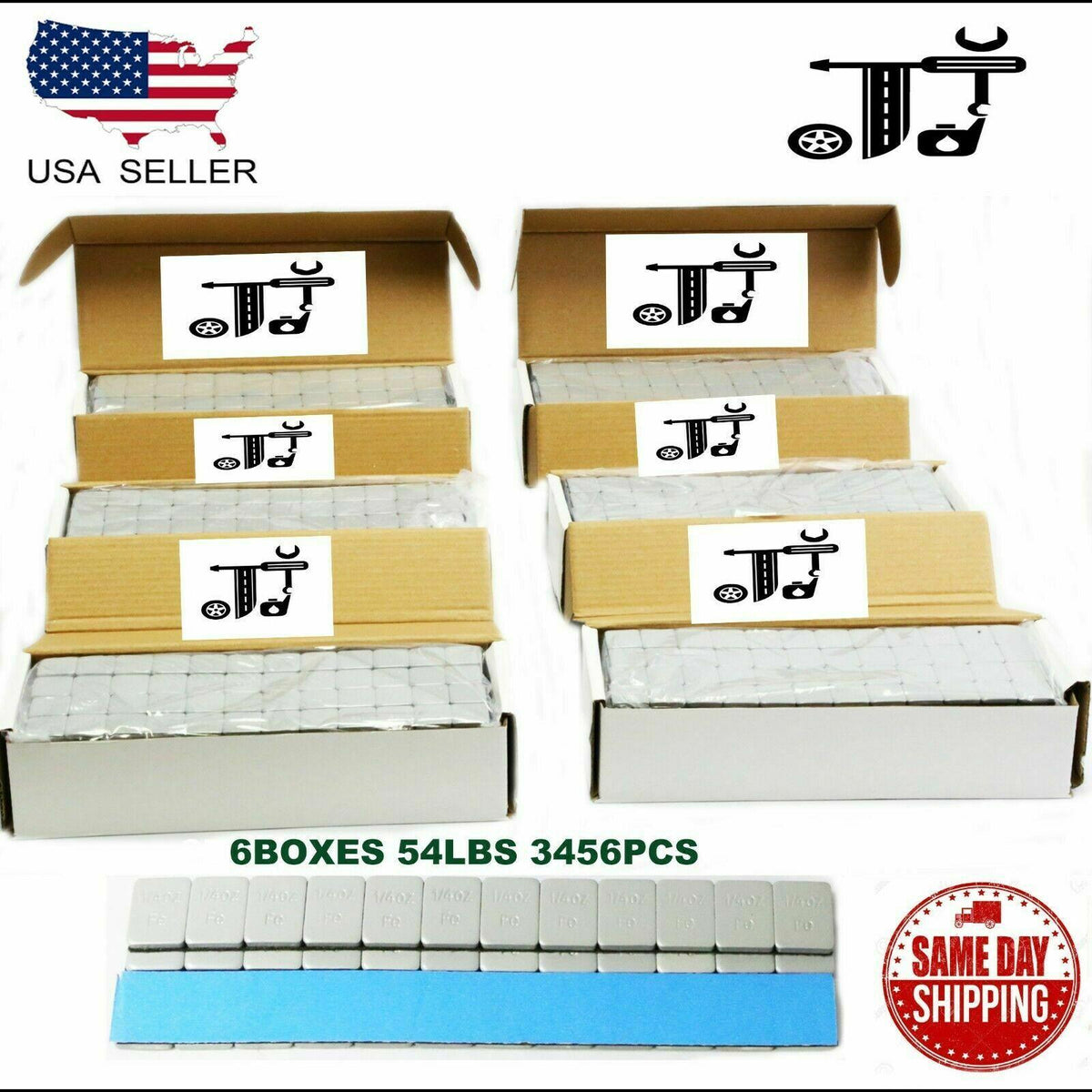 6 BOX 1/4 OZ GRAY WHEEL WEIGHTS STICK-ON ADHESIVE TAPE 54 LBS LEAD-FREE