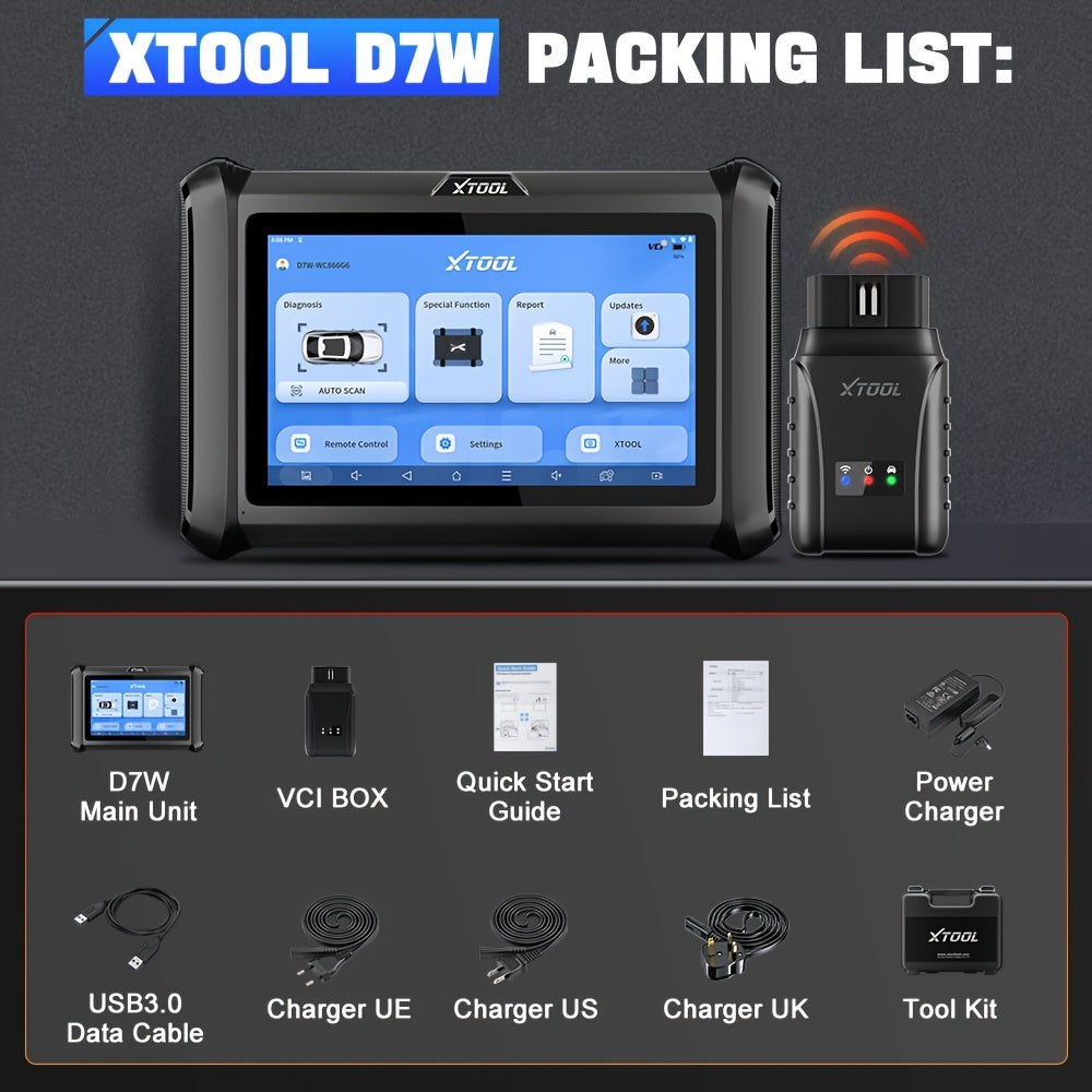 XTOOL D7W Wireless All System Car Bidirectional Scanner,  3Year Updates, ECU Coding, CAN FD&DoIP, 36+ Resets, Key Programming, Crank Sensor Relearn