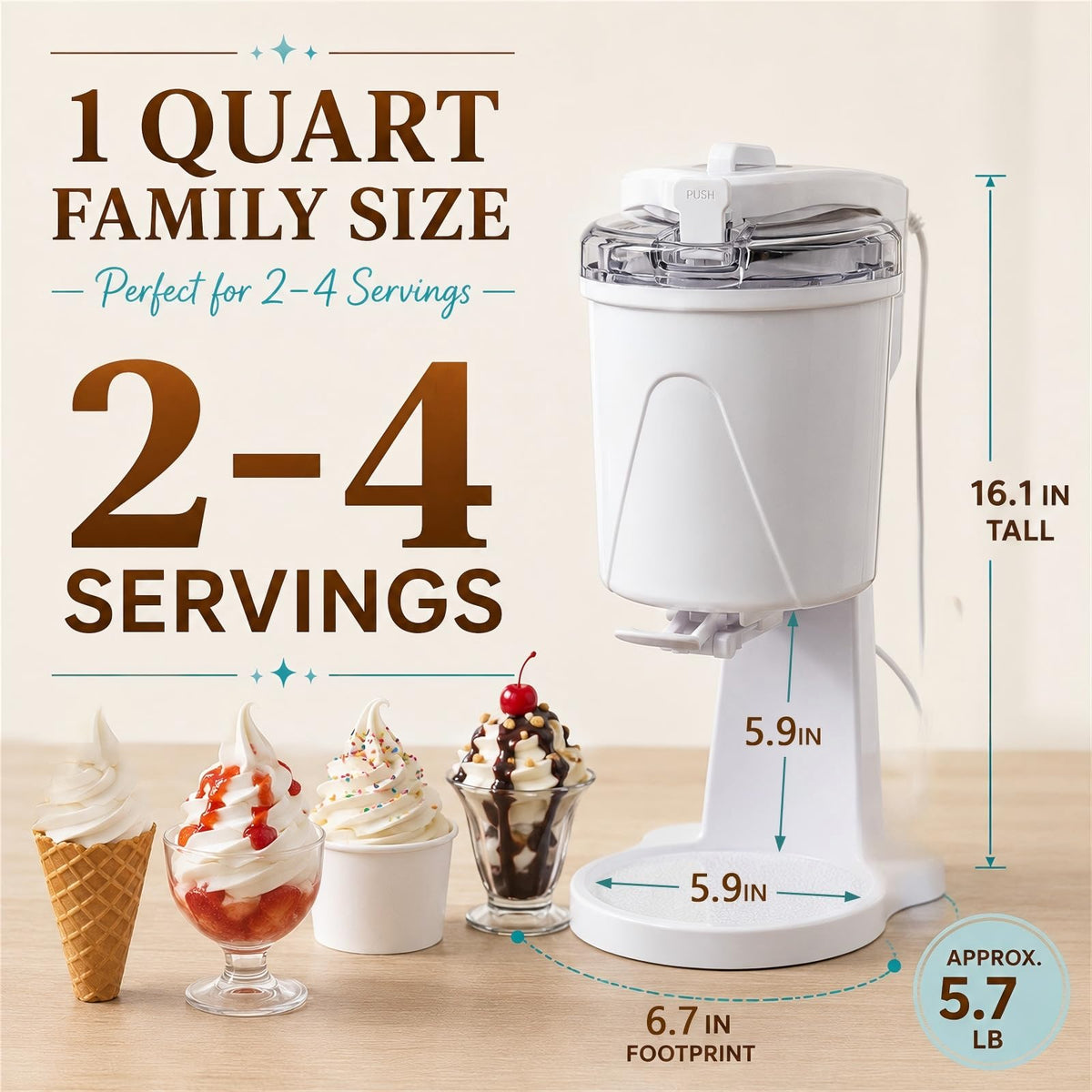 Soft Serve Ice Cream Maker for Home, 1 Quart Ice Cream Machine with Freezer Bowl, Dispensing Lever & Ingredient Chute, Frozen Yogurt, Gelato & Sorbet Maker, Countertop Dessert Machine