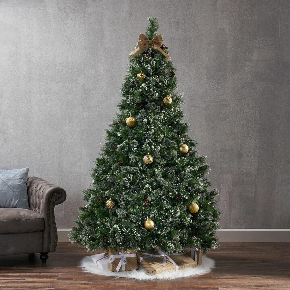 7-foot Cashmere Pine Pre-Lit Artificial Christmas Tree with Snowy Branches and P