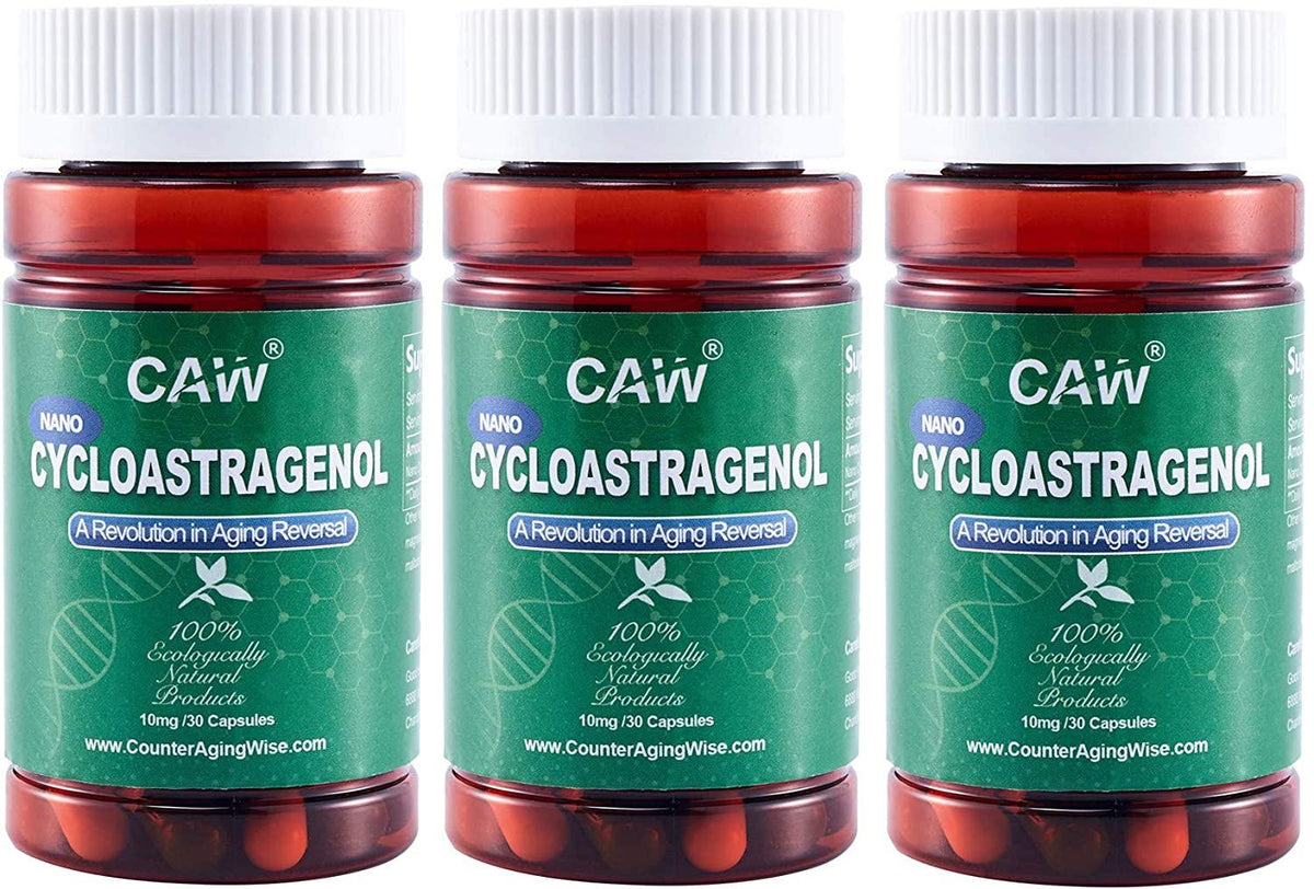 CAW Nano Cycloastragenol 10mg 30 Caps 3 Bottles Anti Aging Telomerase Activation Supplement