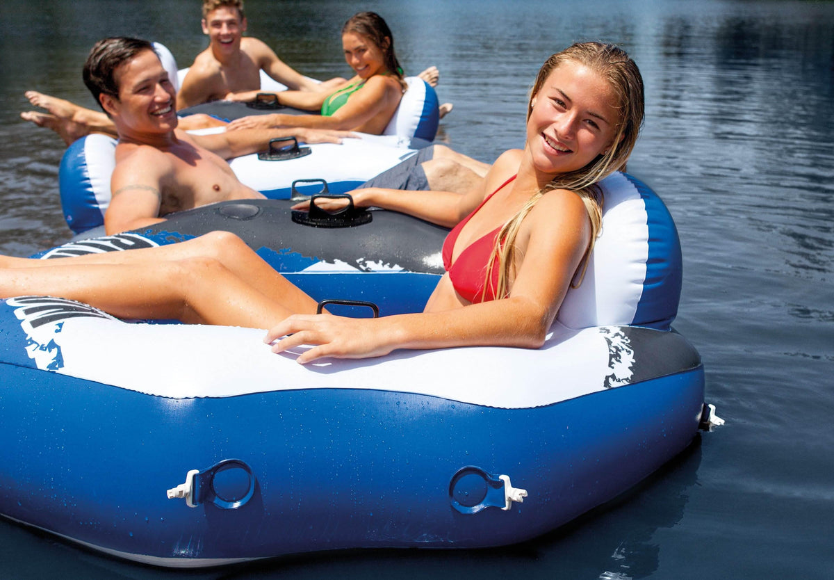 River Run Connect Inflatable Water Raft (4 Pack) + 2 Person Cooler Tube