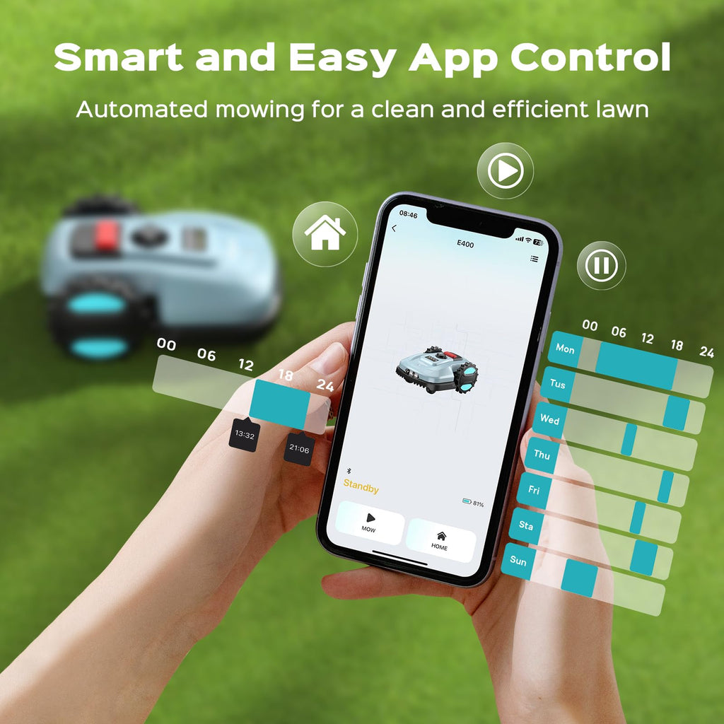 2026 Robot Lawn Mower with App Control – Features Adjustable Cutting Height, Auto-Charging, Obstacle Detection and Brushless Motor for Lawns Up to 1/8 Acre, Light Gray