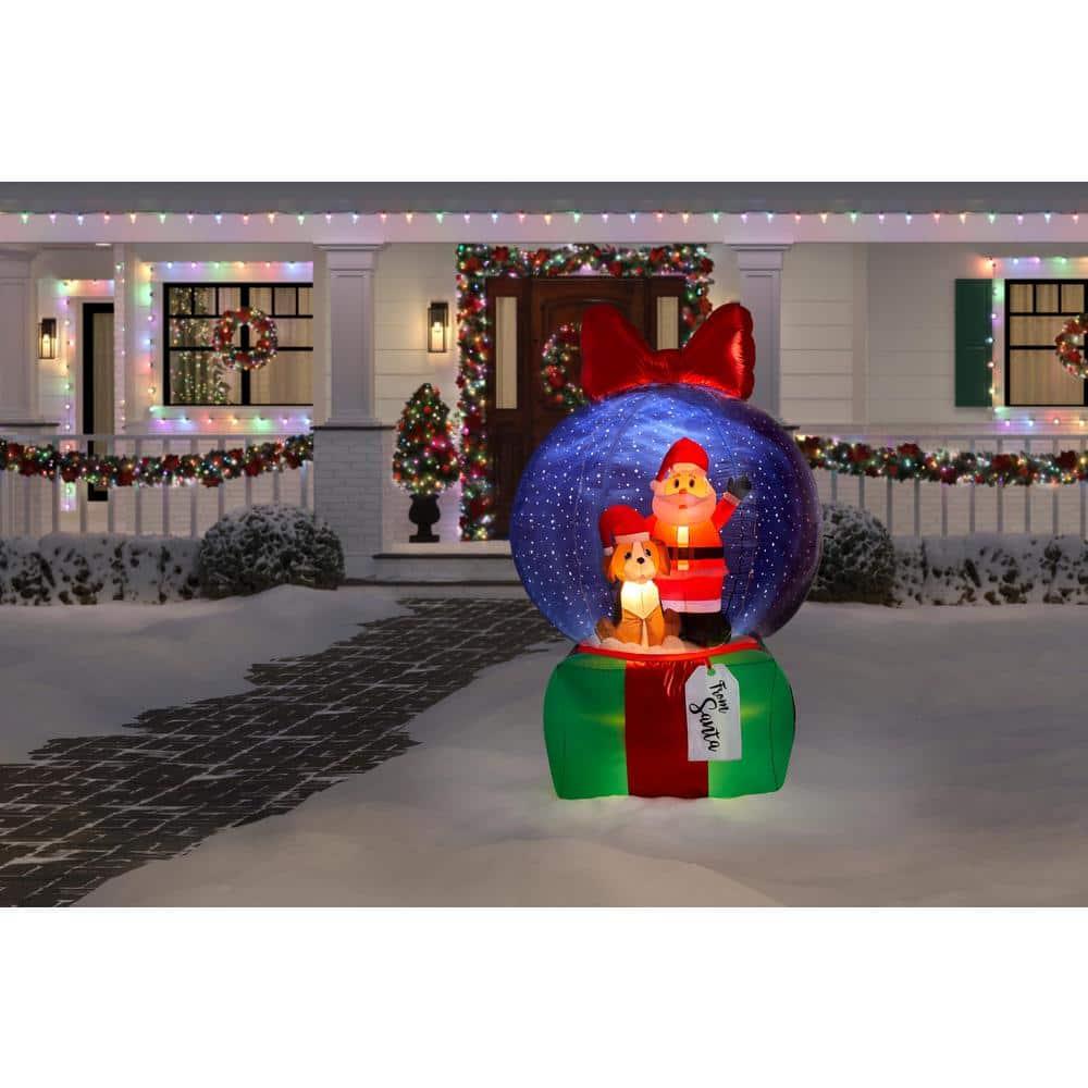6.5 ft Santa and Dog in Snow Globe Holiday Inflatable