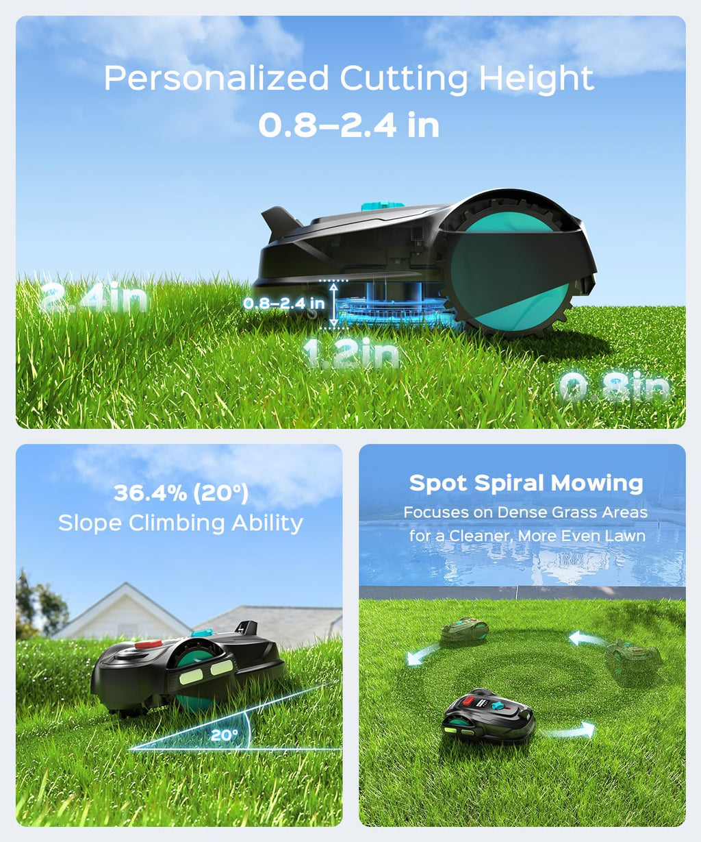 2026 M800Plus Robot Lawn Mower, GPS &amp; 3D Vision, with 32.8 ft Magnetic Stripe, Obstacle Avoidance, Auto-Charging, APP Control, Bow-Shaped Mowing for Lawns up to 8611 sq.ft (Jet Black)