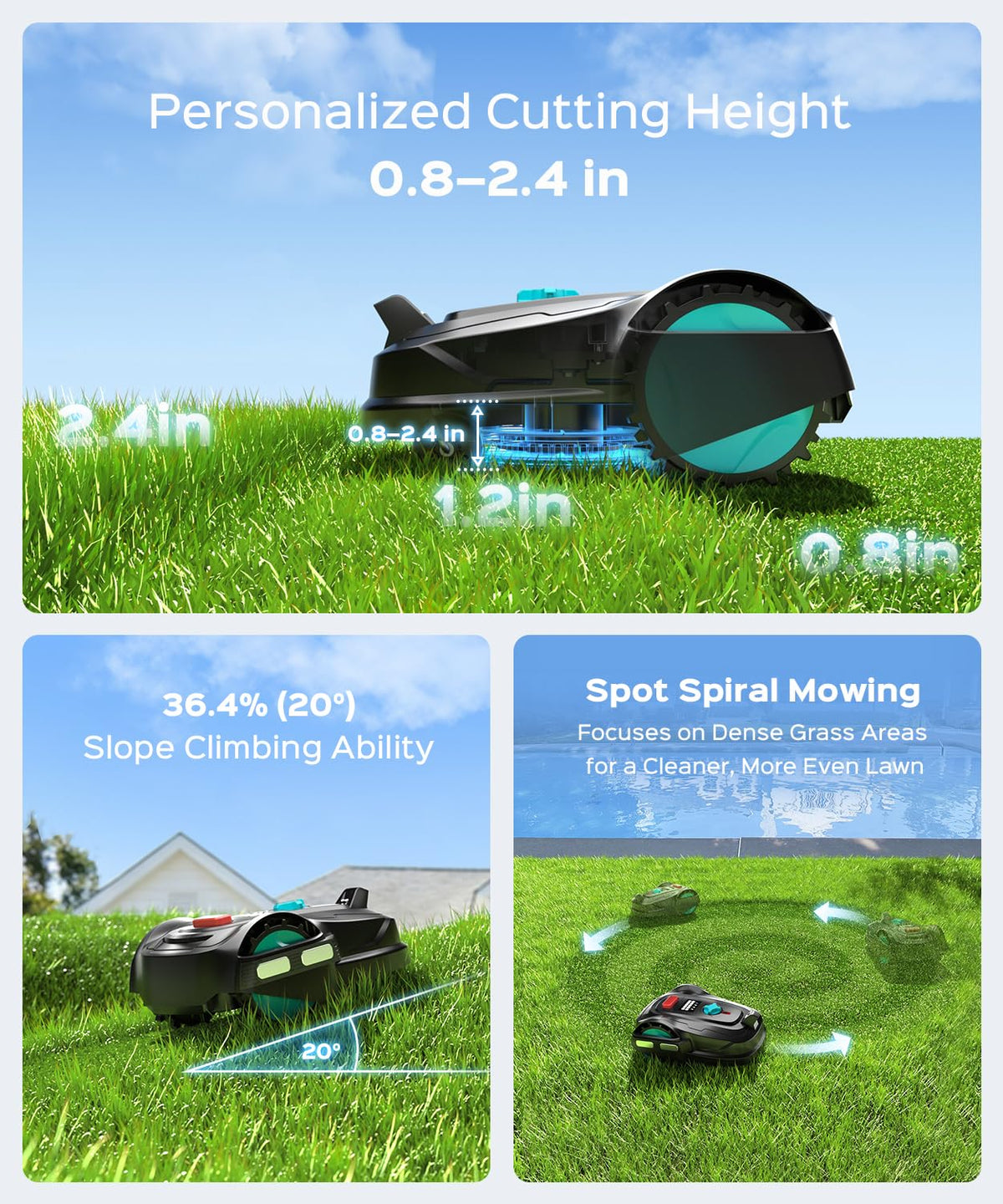 2026 M800Plus Robot Lawn Mower, GPS &amp; 3D Vision, with 32.8 ft Magnetic Stripe, Obstacle Avoidance, Auto-Charging, APP Control, Bow-Shaped Mowing for Lawns up to 8611 sq.ft (Jet Black)