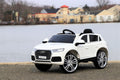 First Drive Audi Q5 White 12v Kids Cars - Dual Motor Electric Power Ride On Car with Remote, MP3, Aux Cord, Led Headlights and Rear Lights, and Premium Wheels