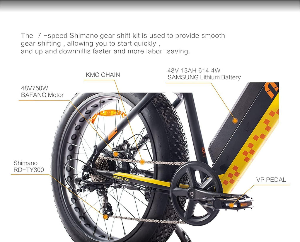 Sarahbridal 750W BAFANG Motor Electric Bike 26” Aluminum Electric Mountain Bike 7 Speed E-Bike, 48V Lithium Samsung Battery Snow Beach E-Bike for Adults
