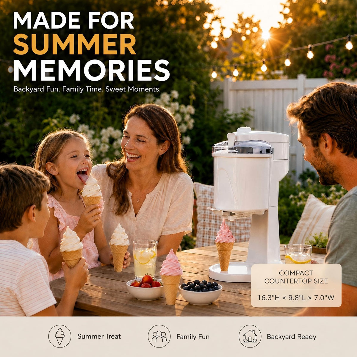 Soft Serve Ice Cream Machine with Freezer Bowl, 1.0 Qt Homemade Swirl Ice Cream Maker, Ice Cream Machine for Frozen Yogurt & Sorbet, 20–30 Min Fast Churn, Easy to Clean, Compact Appliance Gift