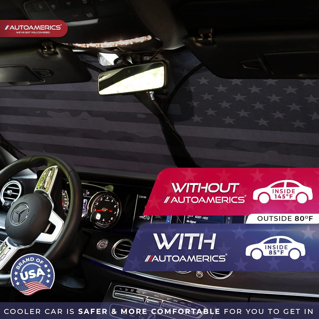 Autoamerics 1-Piece Windshield Sun Shade B&amp;W Camo American Flag USA  - Foldable Car Front Window Sunshade for Most Sedans SUV Truck - Blocks Max UV Rays and Keeps Your Vehicle Cool - X-Large