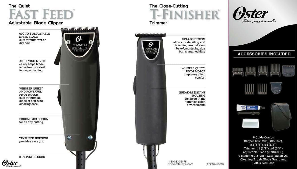 Oster Common Wealth Fast Feed Clipper T-finisher Trimmer Barber Combo Black