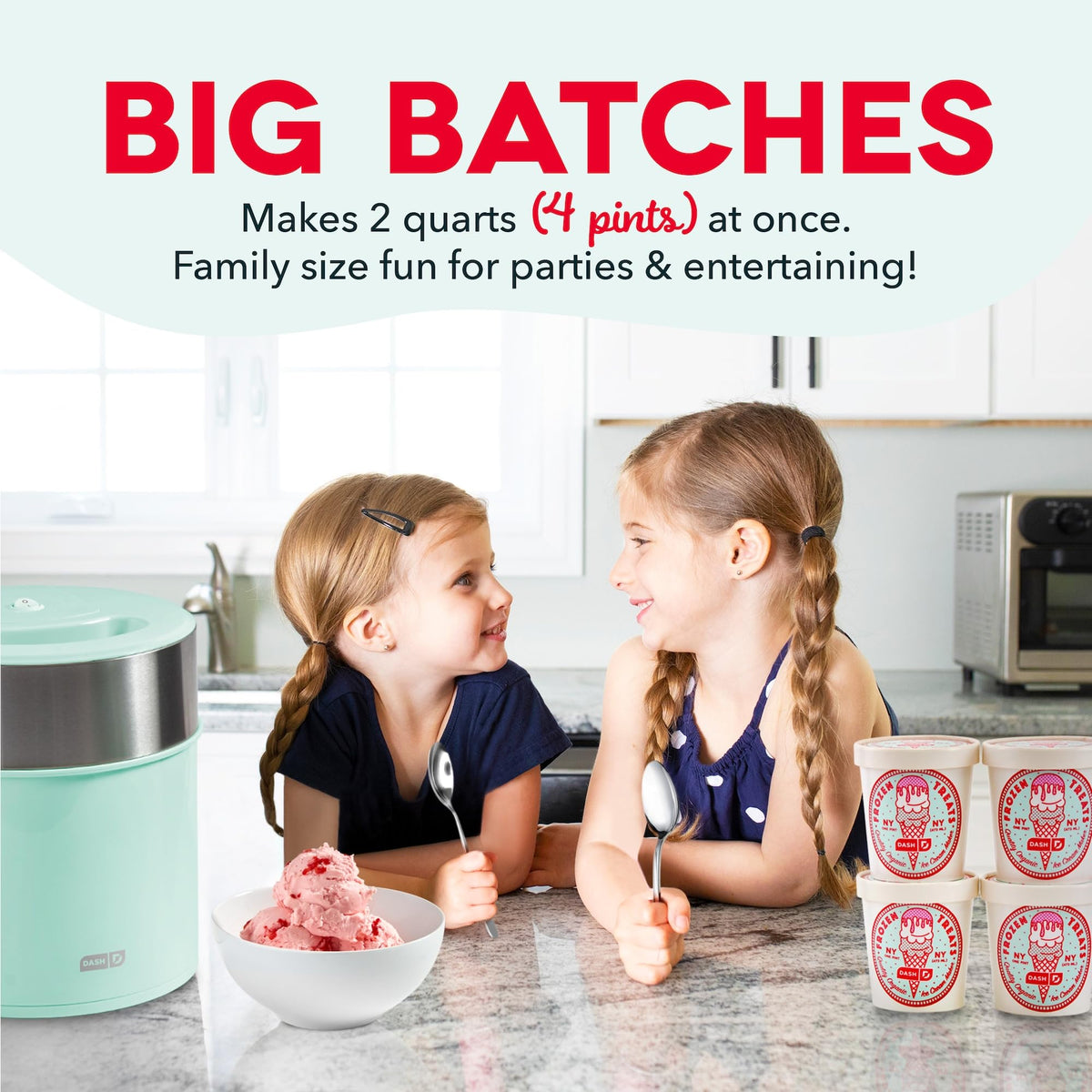 Deluxe Gelato & Ice Cream Maker - HomeMade Dessert Maker with One-Touch Churning - Space-Saving  & Easy to Clean - 2 Quarts, Aqua