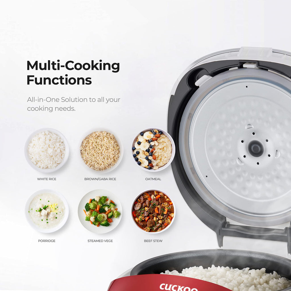 Micom Rice Cooker 3 Cup Uncooked / 6 Cup Cooked, Korean Fuzzy Logic Rice Cooker Small with Delay Timer & Keep Warm Setting, Versatile Food Steamer with Non-Stick Inner Pot, Red (CR-0351F)