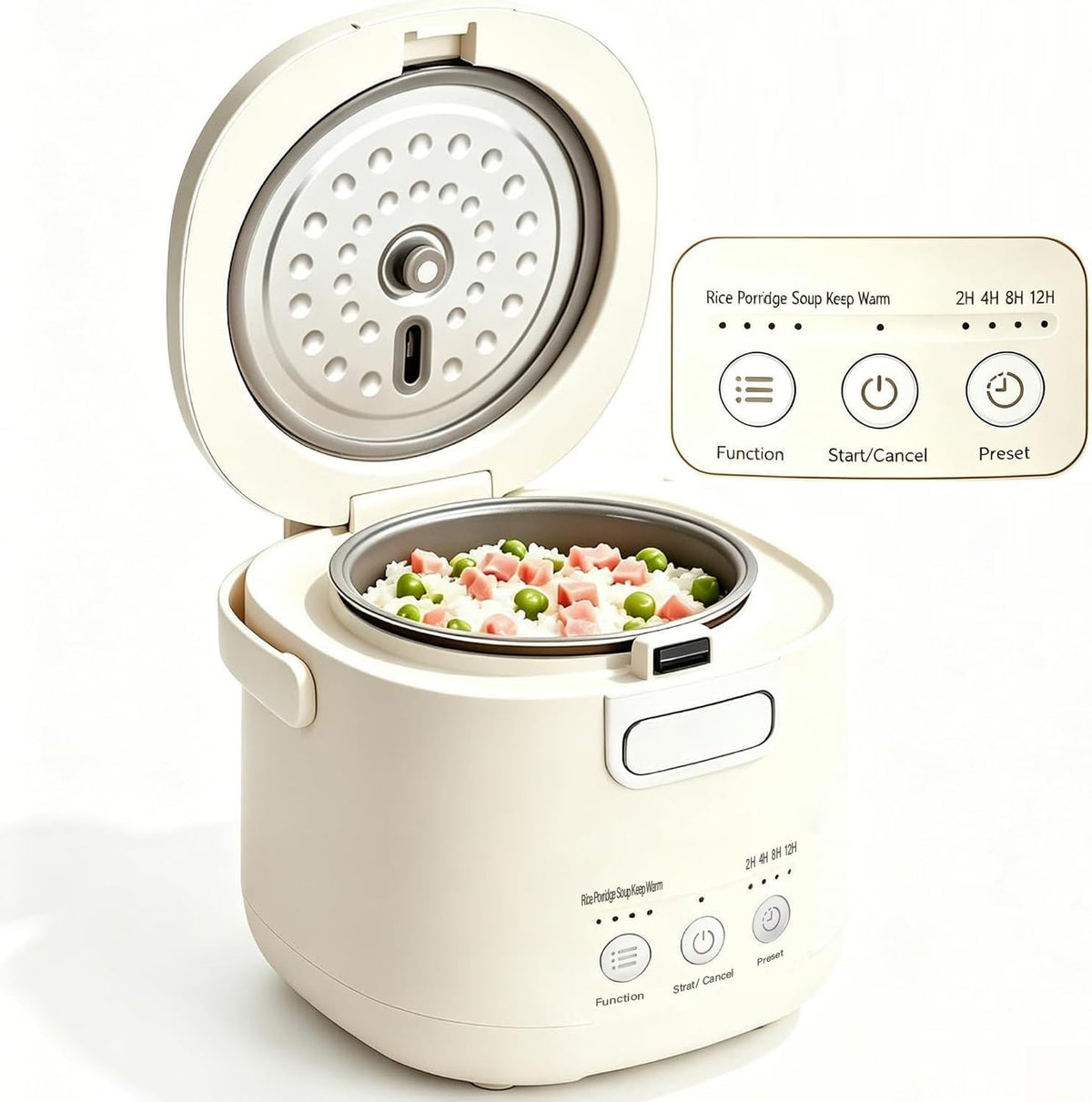 Mini Rice Cooker 2 Cups Uncooked – Compact Small Rice Cooker | with Delay Timer, Non-Stick & Keep Warm for Dorm, Office & On-the-Go
