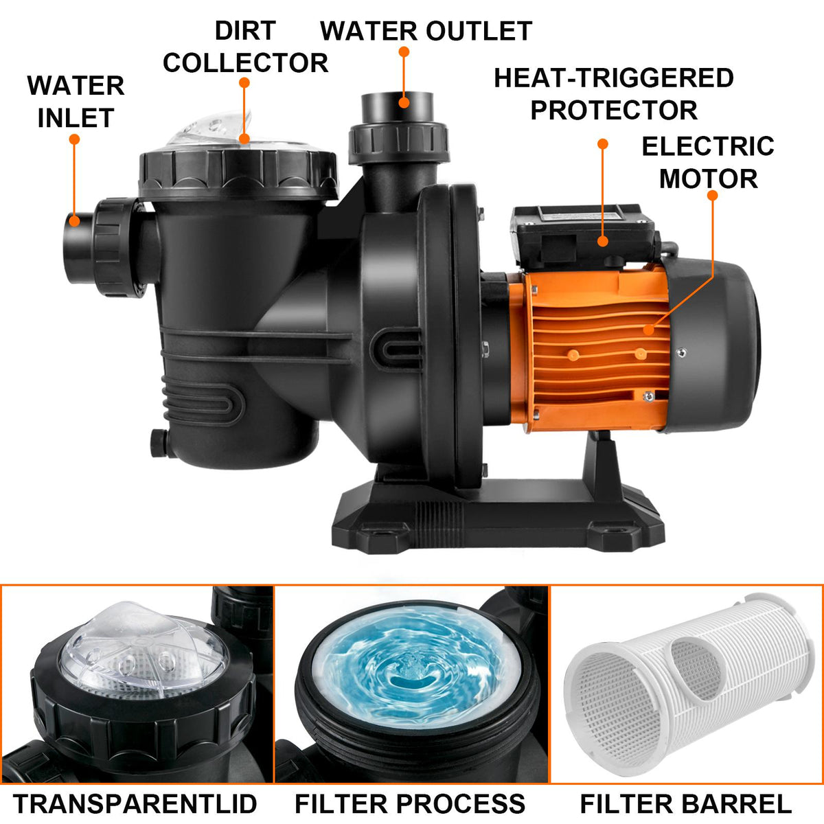 vevor pool pump in ground 72vdc swimming pool pump 92gpm solar water pump with mppt controller in ground swimming pool pump with strainer basket brushless motor suitable for salt water water park